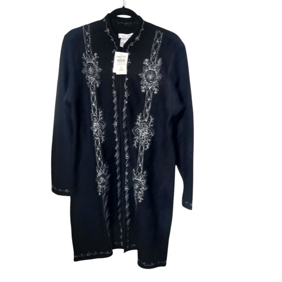 NWT‎ Coldwater Creek Black Long Sweater Wool Jacket Size Large Zipper - Picture 1 of 8